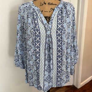 Crown & Ivy Light Blue Floral Blouse boho 1X